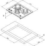 CAN 3 Burner Gas Hob Stainless Steel Diamentions